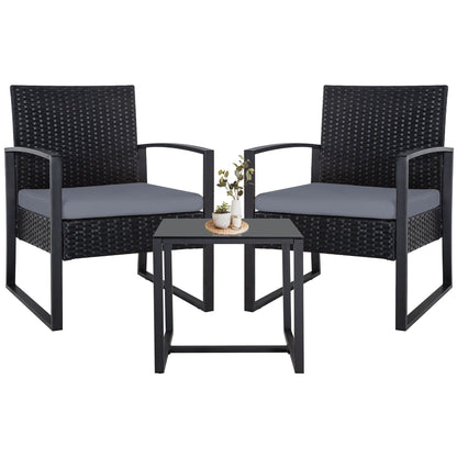Ensemble de 3 chaises de jardin en osier avec coussins