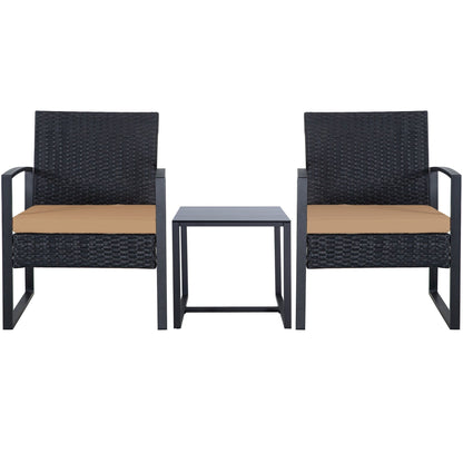 Ensemble de 3 chaises de jardin en osier avec coussins