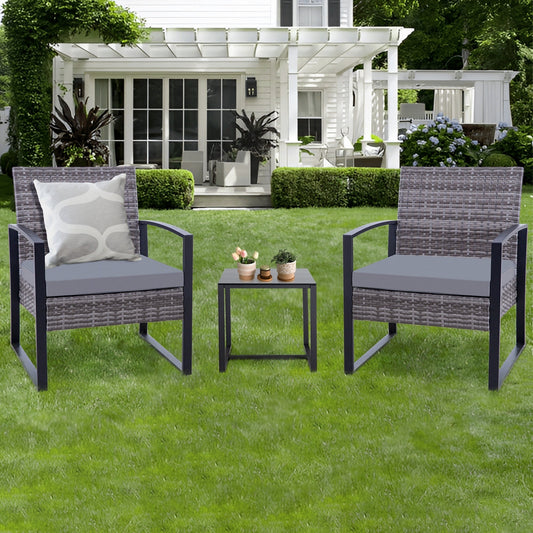 Ensemble de 3 chaises de jardin en osier avec coussins
