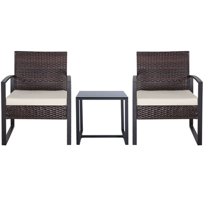 Ensemble de 3 chaises de jardin en osier avec coussins