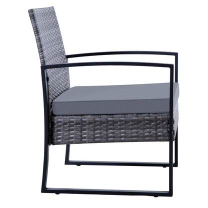 Ensemble de 3 chaises de jardin en osier avec coussins