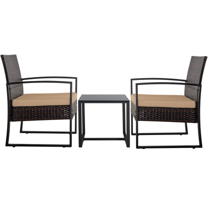 Ensemble de 3 chaises de jardin en osier avec coussins