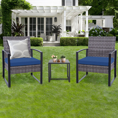 Ensemble de 3 chaises de jardin en osier avec coussins
