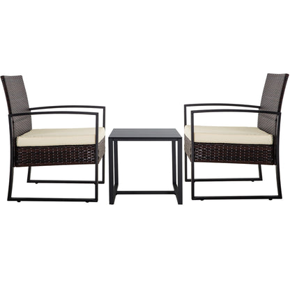 Ensemble de 3 chaises de jardin en osier avec coussins
