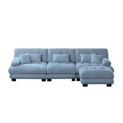 Canapé sectionnel modulaire 3 places, canapé à assise profonde, canapé nuage en forme de L avec pouf convertible pour le salon