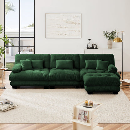 Canapé sectionnel modulaire 3 places, canapé à assise profonde, canapé nuage en forme de L avec pouf convertible pour le salon
