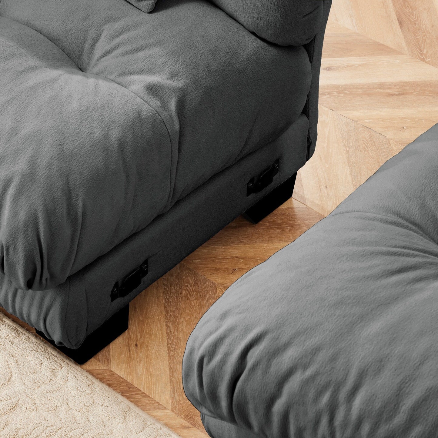 Canapé sectionnel modulaire 3 places, canapé à assise profonde, canapé nuage en forme de L avec pouf convertible pour le salon