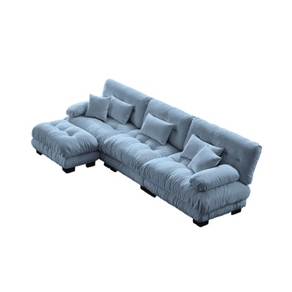 Canapé sectionnel modulaire 3 places, canapé à assise profonde, canapé nuage en forme de L avec pouf convertible pour le salon
