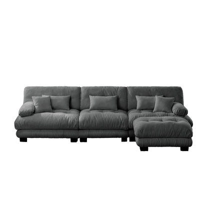 Canapé sectionnel modulaire 3 places, canapé à assise profonde, canapé nuage en forme de L avec pouf convertible pour le salon