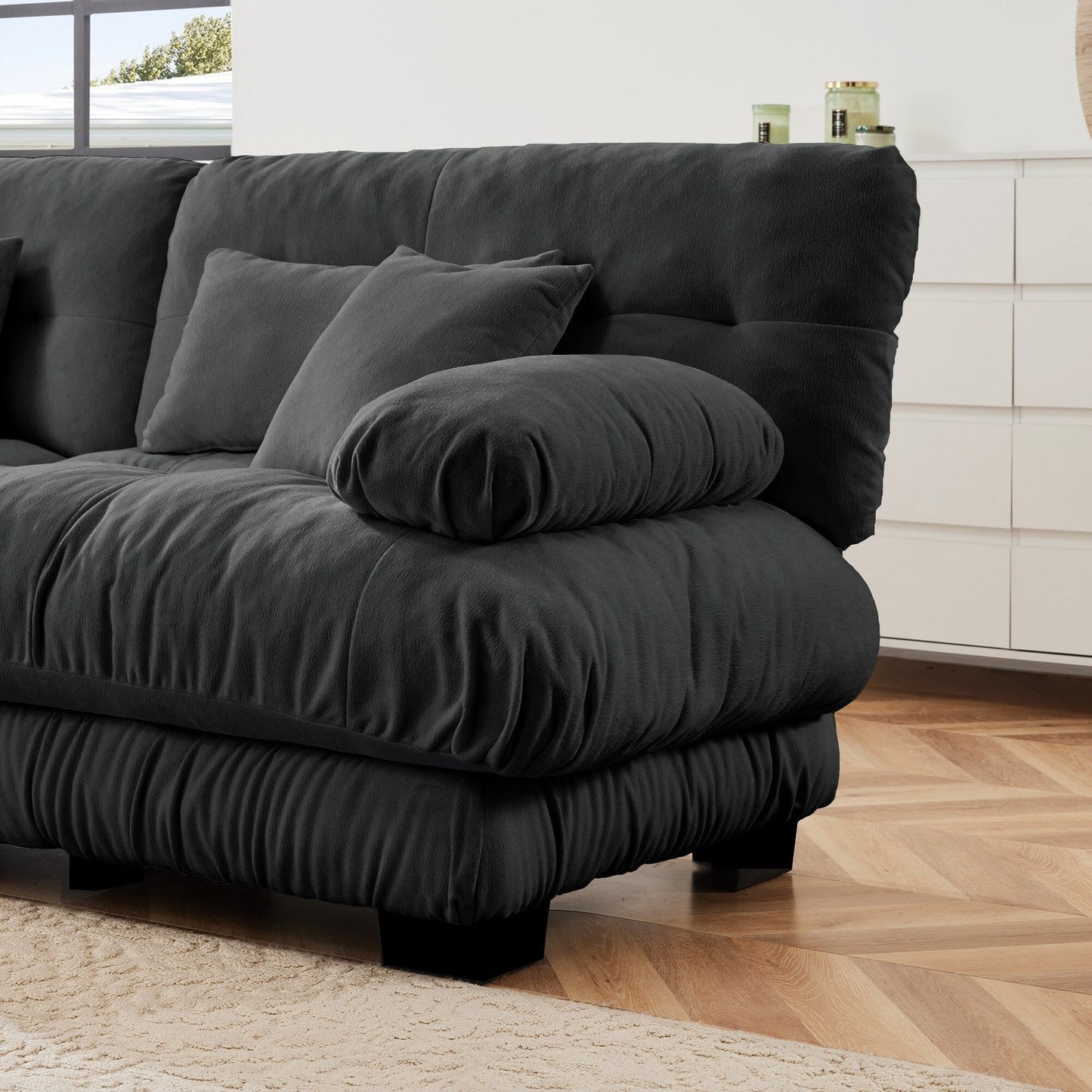 Canapé sectionnel modulaire 3 places, canapé à assise profonde, canapé nuage en forme de L avec pouf convertible pour le salon