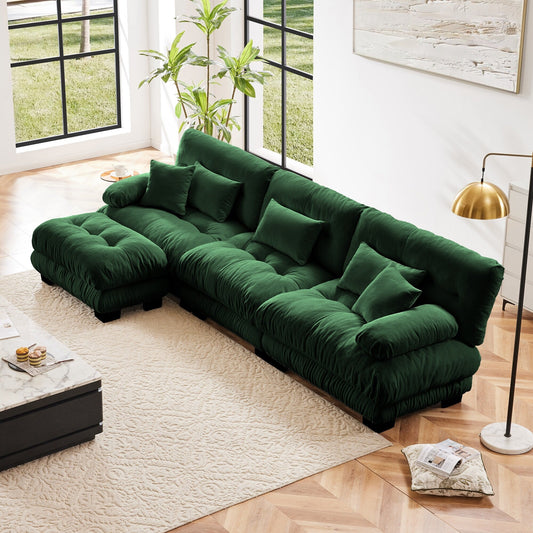 Canapé sectionnel modulaire 3 places, canapé à assise profonde, canapé nuage en forme de L avec pouf convertible pour le salon
