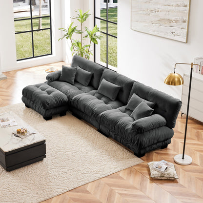 Canapé sectionnel modulaire 3 places, canapé à assise profonde, canapé nuage en forme de L avec pouf convertible pour le salon