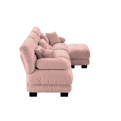 Canapé sectionnel modulaire 3 places, canapé à assise profonde, canapé nuage en forme de L avec pouf convertible pour le salon