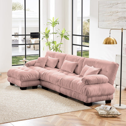 Canapé sectionnel modulaire 3 places, canapé à assise profonde, canapé nuage en forme de L avec pouf convertible pour le salon