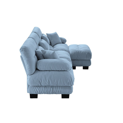 Canapé sectionnel modulaire 3 places, canapé à assise profonde, canapé nuage en forme de L avec pouf convertible pour le salon