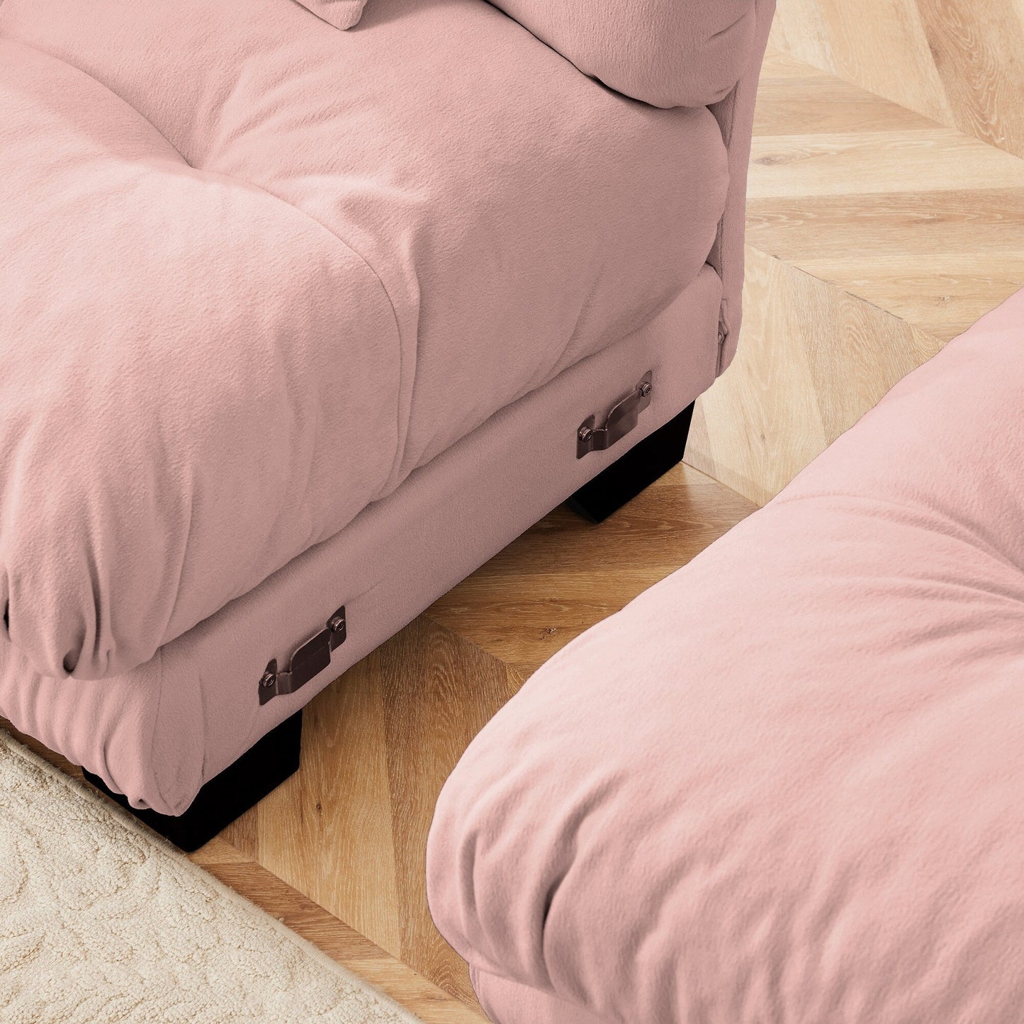 Canapé sectionnel modulaire 3 places, canapé à assise profonde, canapé nuage en forme de L avec pouf convertible pour le salon