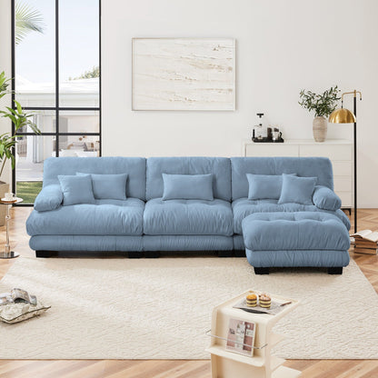 Canapé sectionnel modulaire 3 places, canapé à assise profonde, canapé nuage en forme de L avec pouf convertible pour le salon