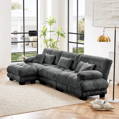 Canapé sectionnel modulaire 3 places, canapé à assise profonde, canapé nuage en forme de L avec pouf convertible pour le salon
