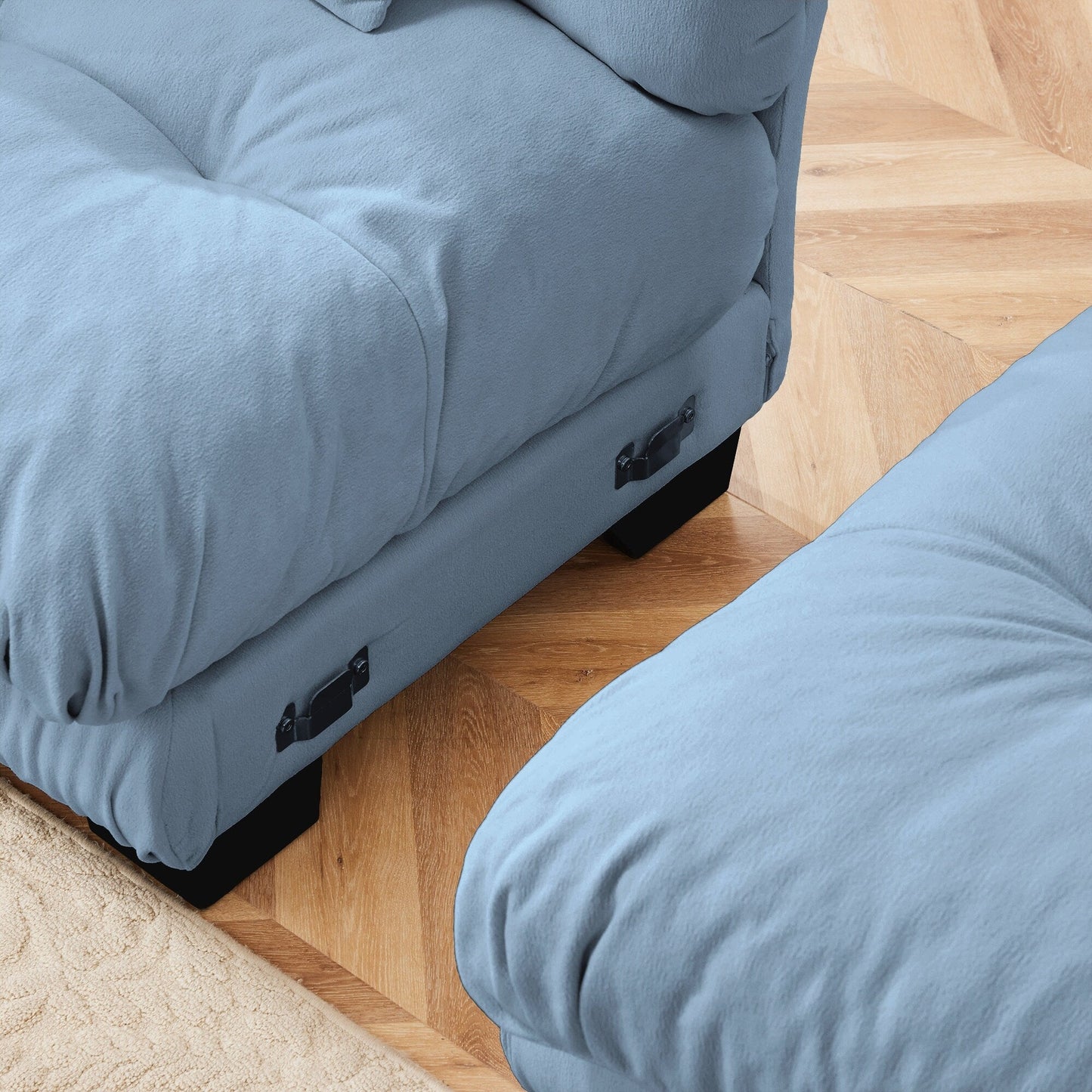 Canapé sectionnel modulaire 3 places, canapé à assise profonde, canapé nuage en forme de L avec pouf convertible pour le salon