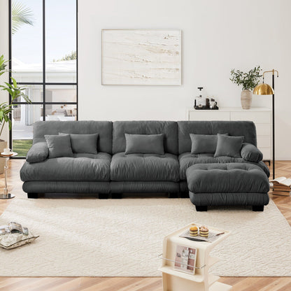 Canapé sectionnel modulaire 3 places, canapé à assise profonde, canapé nuage en forme de L avec pouf convertible pour le salon