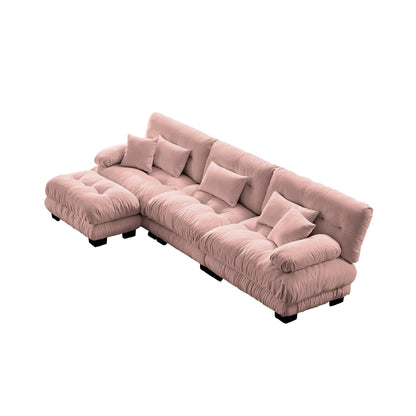 Canapé sectionnel modulaire 3 places, canapé à assise profonde, canapé nuage en forme de L avec pouf convertible pour le salon