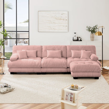 Canapé sectionnel modulaire 3 places, canapé à assise profonde, canapé nuage en forme de L avec pouf convertible pour le salon