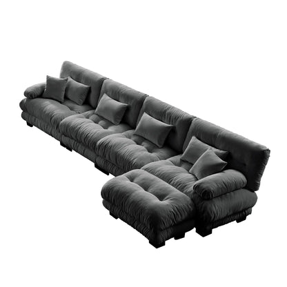 Canapé sectionnel modulaire 3 places, canapé à assise profonde, canapé nuage en forme de L avec pouf convertible pour le salon
