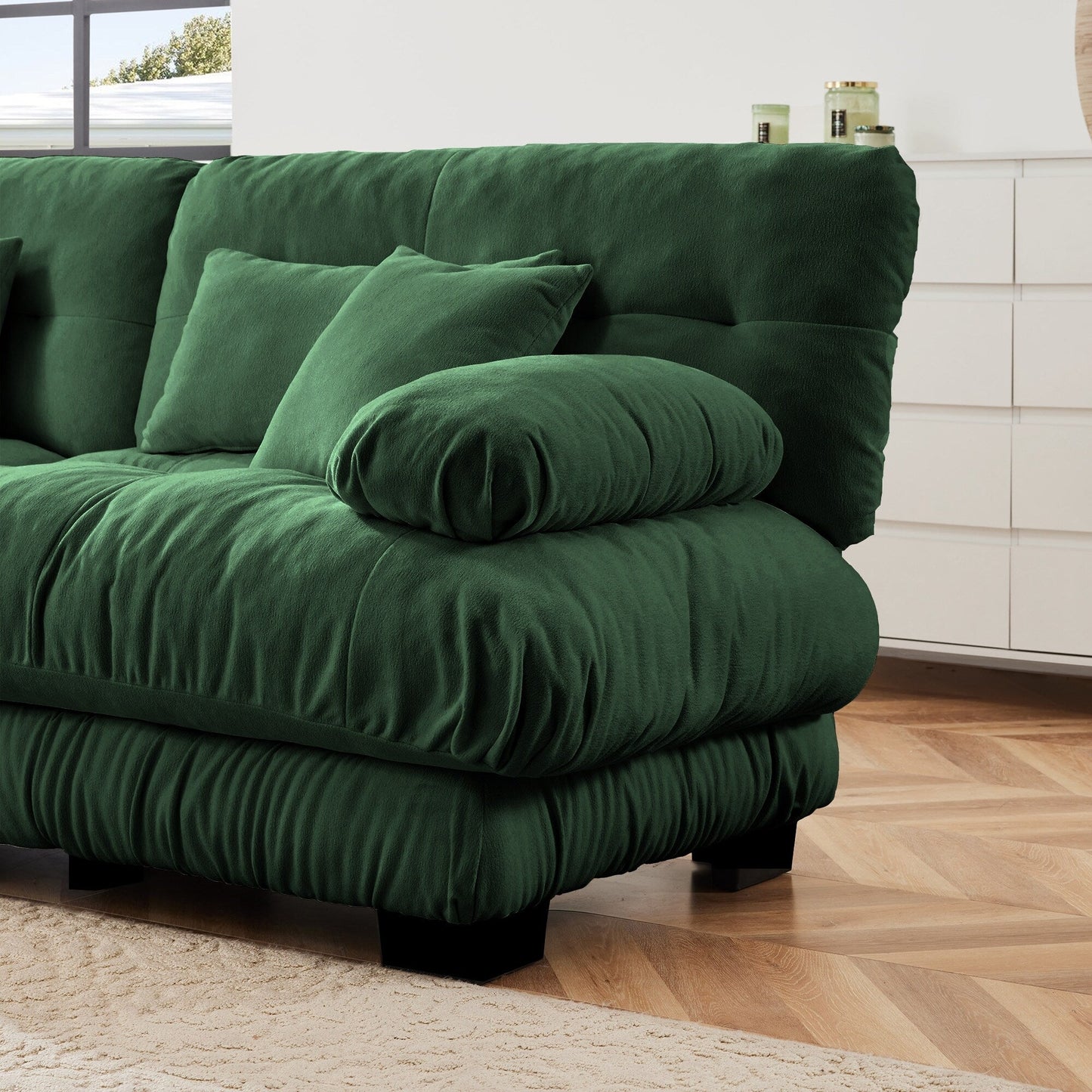 Canapé sectionnel modulaire 3 places, canapé à assise profonde, canapé nuage en forme de L avec pouf convertible pour le salon