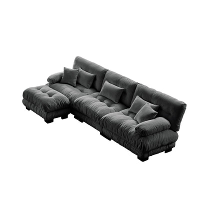 Canapé sectionnel modulaire 3 places, canapé à assise profonde, canapé nuage en forme de L avec pouf convertible pour le salon