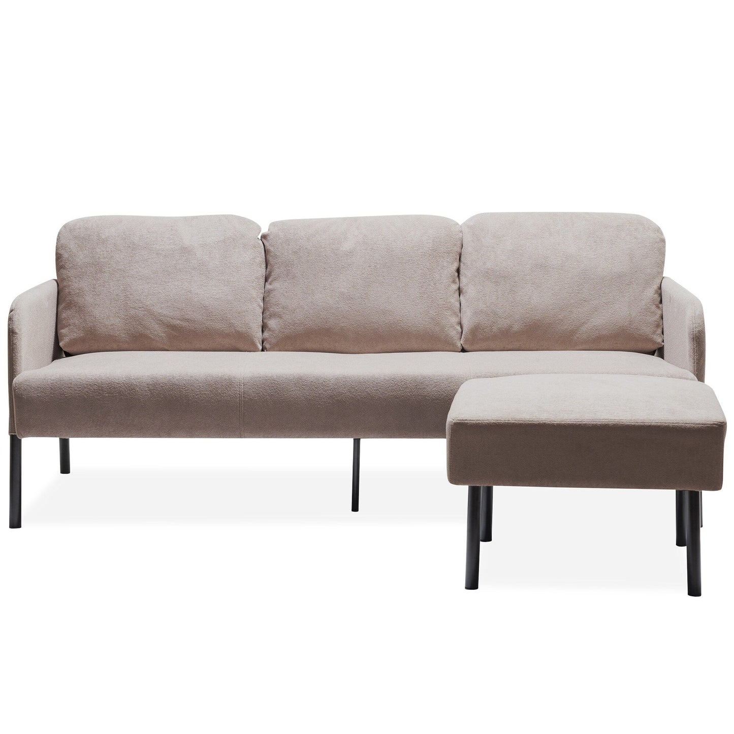 Canapé 3 places en tissu polyester en forme de L avec pouf, canapé rembourré moderne, petit canapé confortable pour petit espace