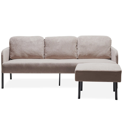 Canapé 3 places en tissu polyester en forme de L avec pouf, canapé rembourré moderne, petit canapé confortable pour petit espace