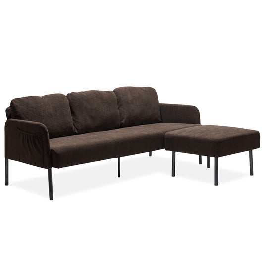 Canapé 3 places en tissu polyester en forme de L avec pouf, canapé rembourré moderne, petit canapé confortable pour petit espace