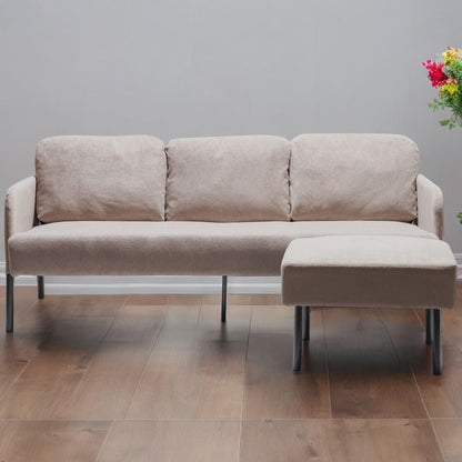 Canapé 3 places en tissu polyester en forme de L avec pouf, canapé rembourré moderne, petit canapé confortable pour petit espace