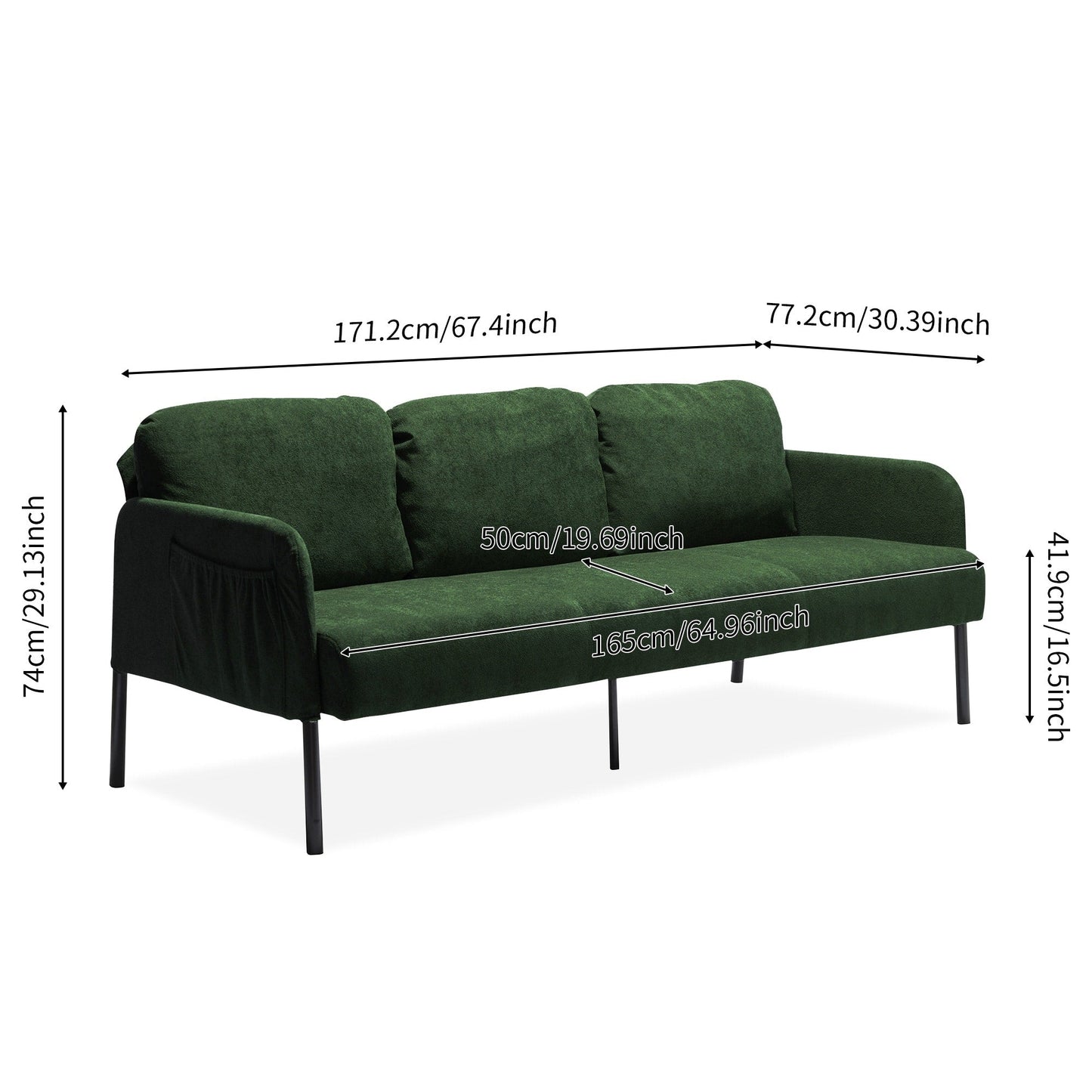 Canapé 3 places en tissu polyester, canapé rembourré moderne, petit canapé confortable pour petit espace, salon, chambre, bureau
