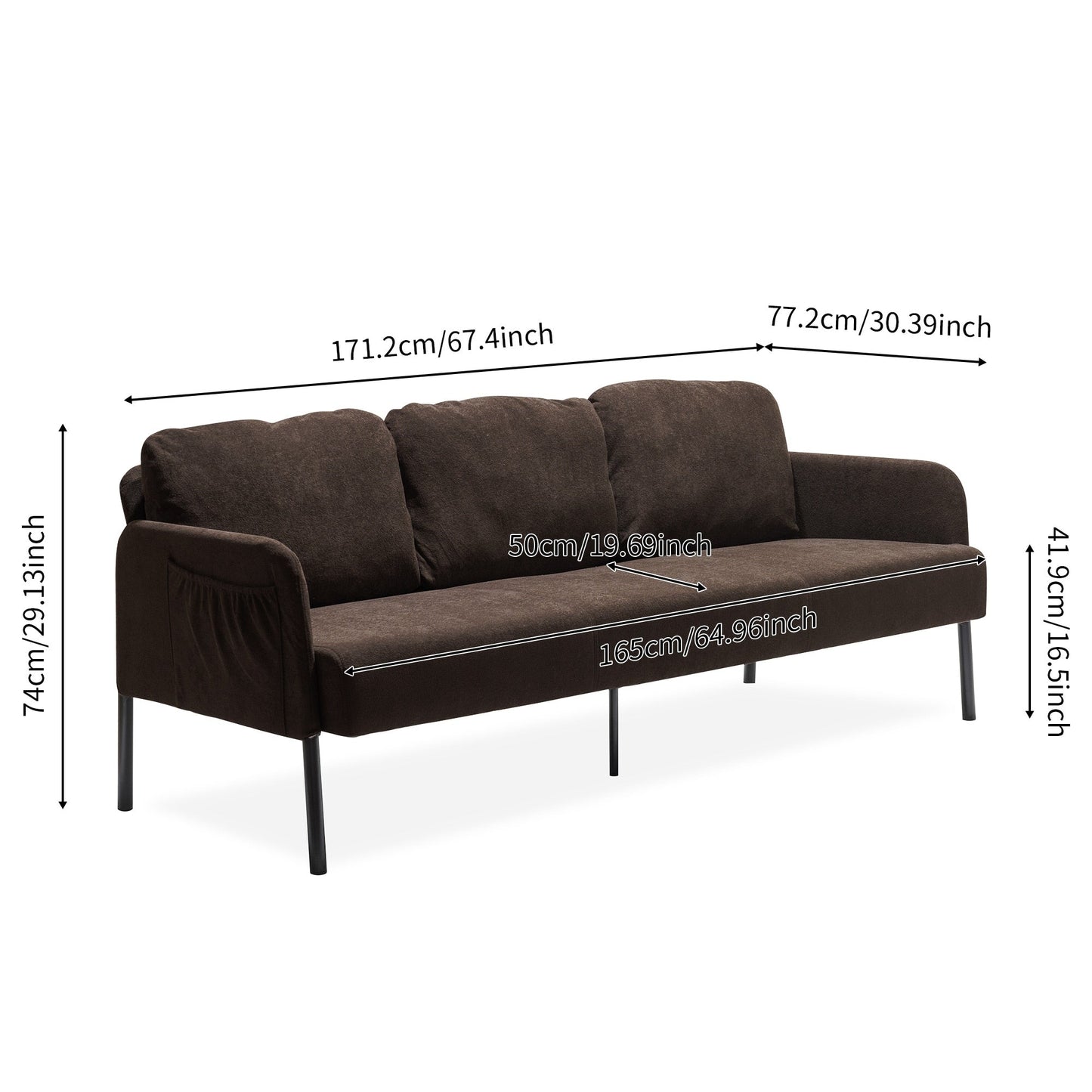 Canapé 3 places en tissu polyester, canapé rembourré moderne, petit canapé confortable pour petit espace, salon, chambre, bureau
