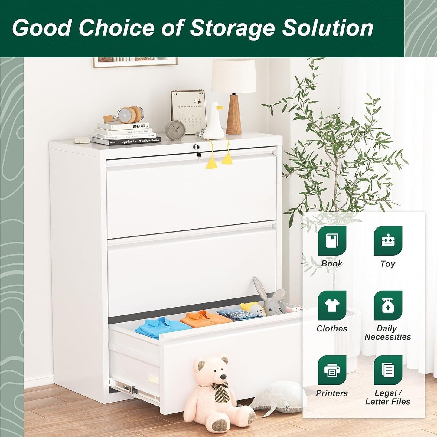 Classeur métallique verrouillable à 3 tiroirs pour bureau à domicile, armoire roulante entièrement assemblée