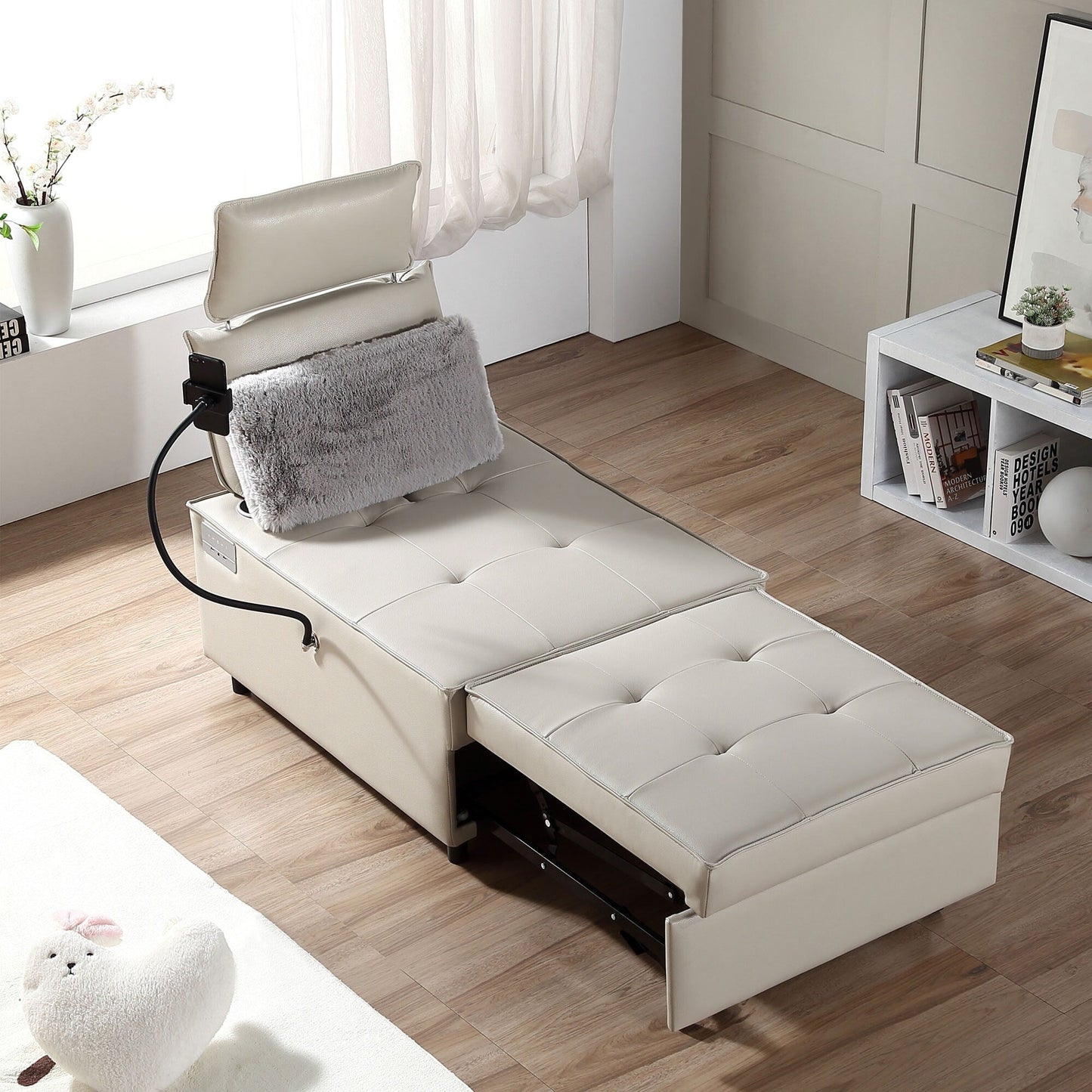 Fauteuil convertible 3 en 1, canapé inclinable réglable avec haut-parleurs Bluetooth, ports USB et oreiller moelleux