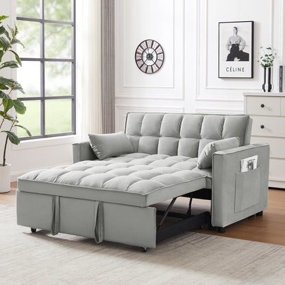 Canapé-lit futon 3 en 1 moderne en velours avec coussins et poches, gris