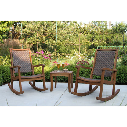 Ensemble de 3 chaises à bascule Eilaf en eucalyptus avec table d'appoint carrée