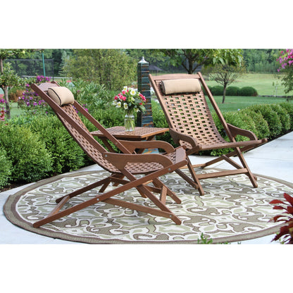 Ensemble de 3 chaises longues pliantes Eilaf en eucalyptus avec table d'appoint