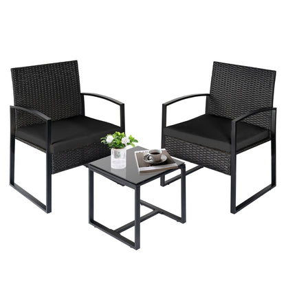 Ensemble de bistrot de jardin 3 pièces avec table en verre et salon de jardin en rotin pour véranda, jardin et balcon