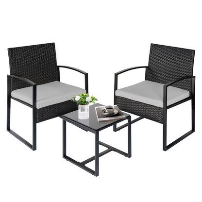 Ensemble de bistrot de jardin 3 pièces avec table en verre et salon de jardin en rotin pour véranda, jardin et balcon