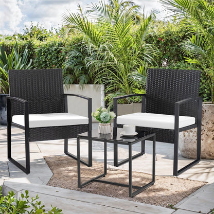 Ensemble de bistrot de jardin 3 pièces avec table en verre et salon de jardin en rotin pour véranda, jardin et balcon