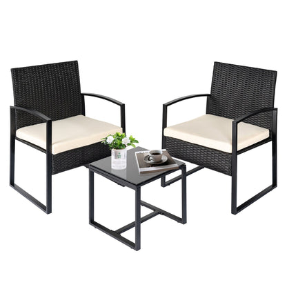 Ensemble de bistrot de jardin 3 pièces avec table en verre et salon de jardin en rotin pour véranda, jardin et balcon
