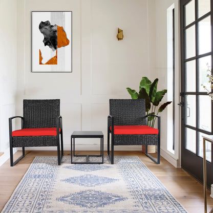 Ensemble de bistrot de jardin 3 pièces avec table en verre et salon de jardin en rotin pour véranda, jardin et balcon