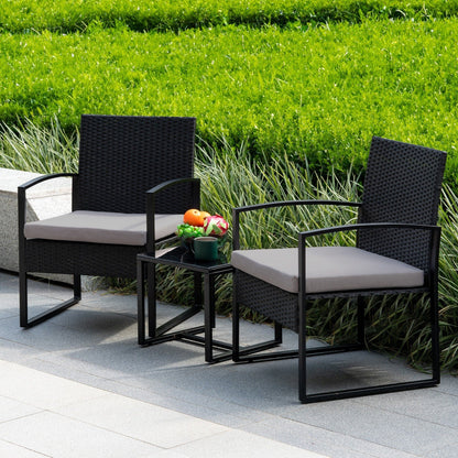 Ensemble de bistrot de jardin 3 pièces avec table en verre et salon de jardin en rotin pour véranda, jardin et balcon