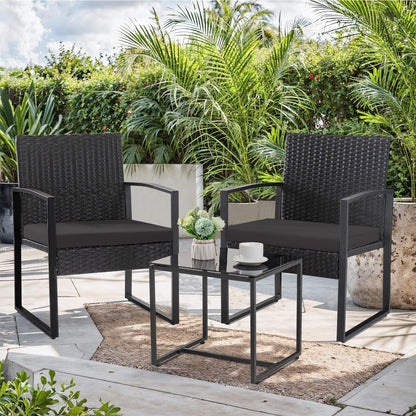 Ensemble de bistrot de jardin 3 pièces avec table en verre et salon de jardin en rotin pour véranda, jardin et balcon