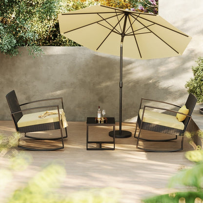 Ensemble de patio en osier 3 pièces avec coussin Ensemble de chaises d'extérieur avec table en verre Chaise en rotin Ensemble de bistrot moderne