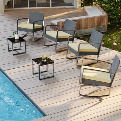 Ensemble de patio en osier 3 pièces avec coussin Ensemble de chaises d'extérieur avec table en verre Chaise en rotin Ensemble de bistrot moderne