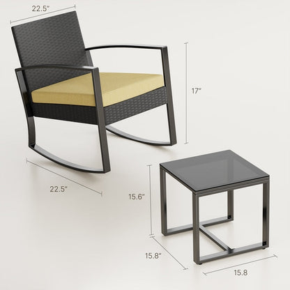 Ensemble de patio en osier 3 pièces avec coussin Ensemble de chaises d'extérieur avec table en verre Chaise en rotin Ensemble de bistrot moderne